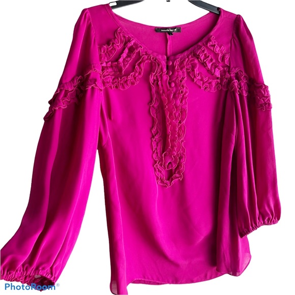 Nanette Lepore Silk Long Hot Pink Ruffle Blouse 4 - Picture 3 of 8